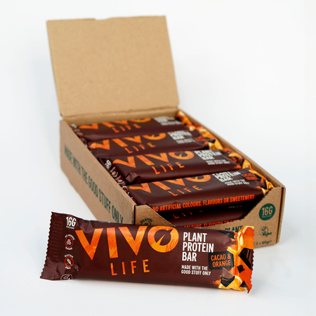Wegańskie batony proteinowe Vivo Life - kakao i pomarańcza (12 x 65g)